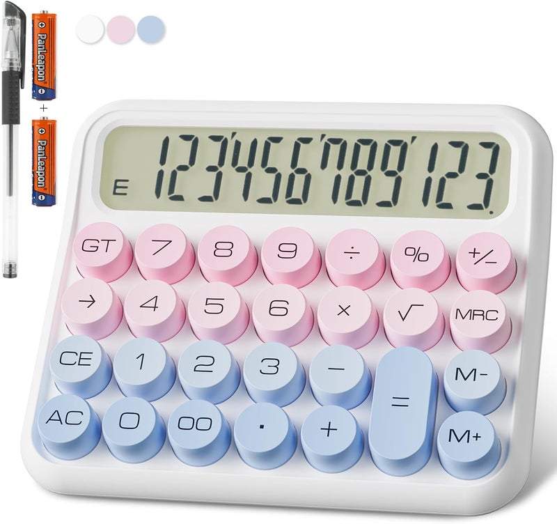 Decklit Battery Desk Calculator - 12 Digit Extra Large 5-Inch LCD Display, Big Buttons Easy to Press Office Calculators, 15 Tilt Screen for Kids (Blue & Pink) - Image 1